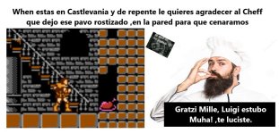 Agradeciendo al Cheff en el Castlevania por dejar el pavo en la pared para nosotros ,completo...jpg