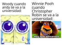 Woody cuando Andy se va a la universidad y Winnie Pooh cuando Christopher Robin se va a la uni...jpg