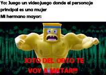 yo jugando un game donde el psj principal es una mujer y mi hno mayor.jpeg