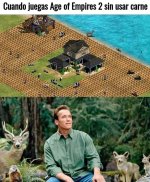 Cuando intentas jugar Age of Empires 2 sin matar animales...prros.jpg